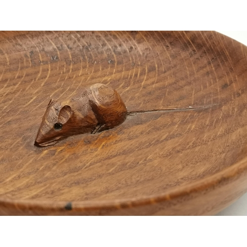 143 - Robert Thompson, a Mouseman oak nut dish, shallow circular, lightly adzed to interior, with carved m... 