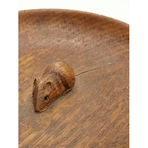 145 - Robert Thompson, a Mouseman oak nut dish, shallow circular, lightly adzed to interior, with carved m... 