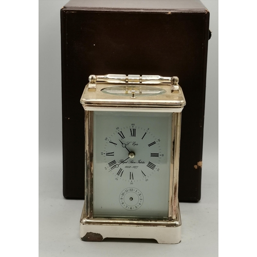 18 - Silver plated Carriage Clock with box and key - for Silver Jubilee 1952 - 1977 - H13cm A/F