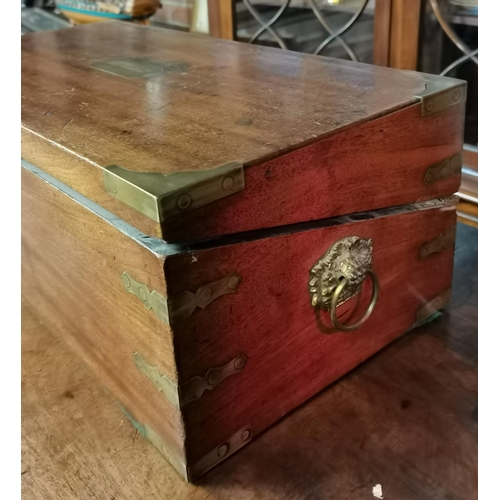 183 - A Beautiful Antique Mahogany writing Box with brass Bound corners - W51cm x H18cm x D26cm in need of... 