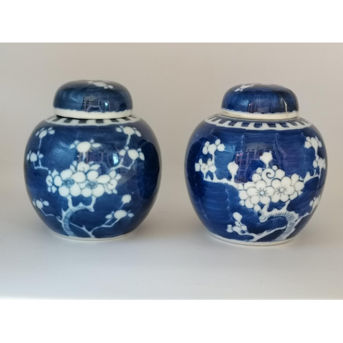 20 - x2 Lidded Blue and White Chinese Ginger Jars - H13cm