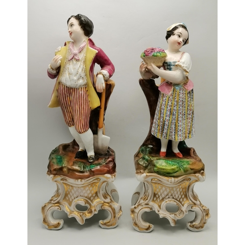 25 - A Pair of Porcelain Spill Vases, Male and Female figures plus Italian 'San Marco' Porcelain Figure G... 