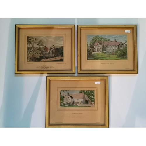 30 - A trio of Victorian coaching prints, hand-coloured, numbered 1 & 2, 4, and 6 & 7, framed, (one frame... 