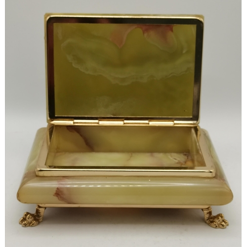 4 - A gilt metal-mounted green onyx table casket and ashtray, together with a cube tealight holder. (3) ... 