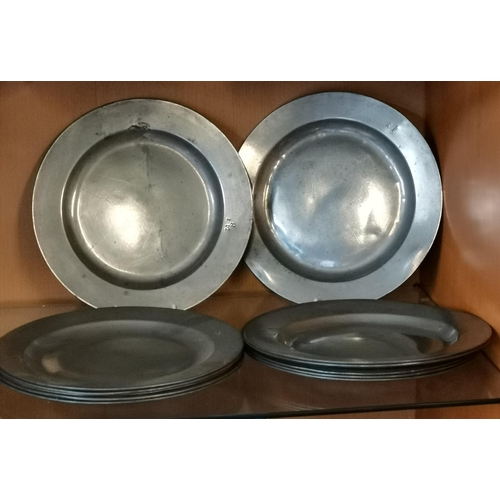 42 - x10 Pewter Plates with Touch Marks on base - D22cm