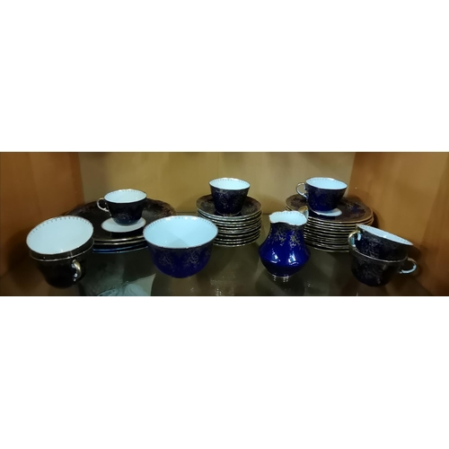 45 - Aynsley China part Tea Set in blue with gold gilt decoration  x7 Cups, x11 Saucers, x12 side plates,... 