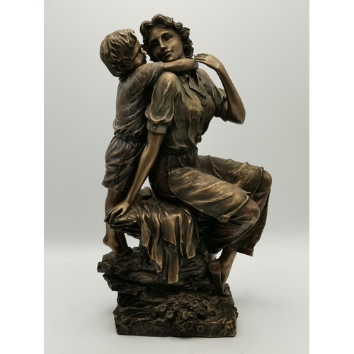 5 - A trio of Veronese bronzed resin figure groups, each a mother with child to a naturalistic base. (3)... 