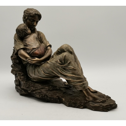 5 - A trio of Veronese bronzed resin figure groups, each a mother with child to a naturalistic base. (3)... 