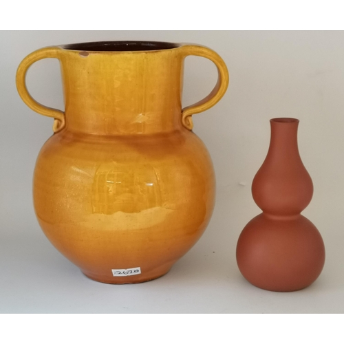 51 - x2 Slipware vases one in Canary Yellow