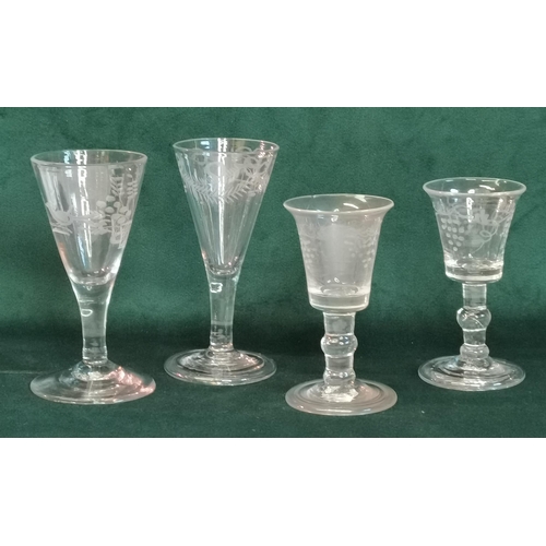 52 - x4 Antique Etched Glasses (one has slight chip)