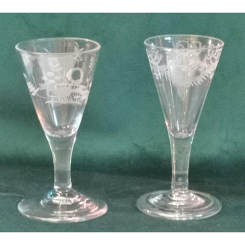 52 - x4 Antique Etched Glasses (one has slight chip)