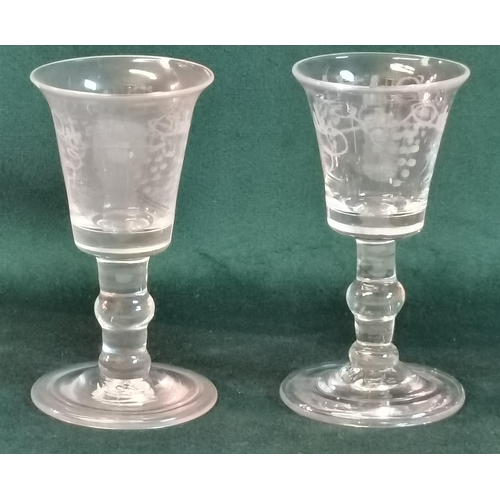 52 - x4 Antique Etched Glasses (one has slight chip)