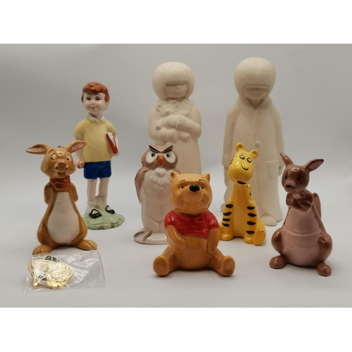 53a - Walt Disney figures - Christopher Robin, Tiger, Owl, x2 Kanaroos, Poo Bear, Christopher Robin plus H... 