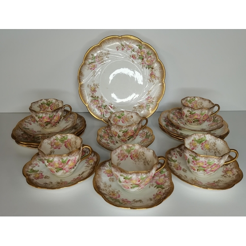 55 - Queens China G Warrilow & Sons England Porcelain Tea set - x6 Cups, Saucers and side plates plus San... 