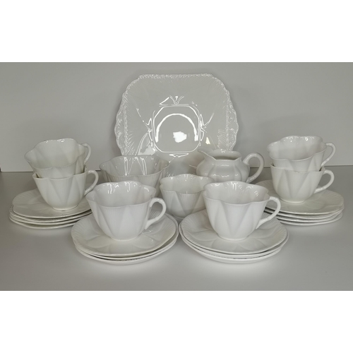 57 - Vintage Shelley Dainty White 'Tete-a-Tete' Porcelain Tea set 24 piece