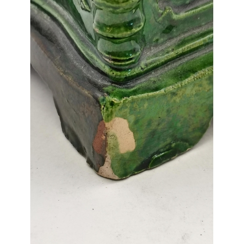 7 - Chinese Foo dog green glazed pottery - slight damage - H26cm