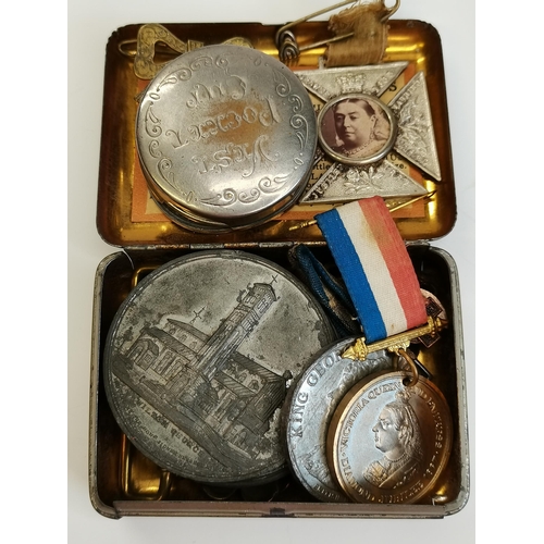 340 - A small group of miscellaneous medals, medallions, etc., including two mid-19th Century pewter medal... 