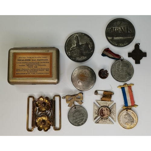 340 - A small group of miscellaneous medals, medallions, etc., including two mid-19th Century pewter medal... 