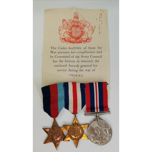 340A - A WWII medal trio to Mr E Moore, comprising 1939-45 Star, France and Germany Star, and War Medal 193... 