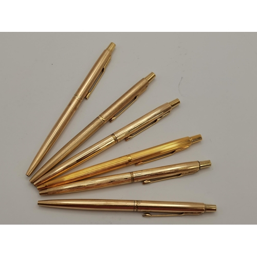 350A - Six Parker ball point pens, five marked 'Rolled Gold'. (6)