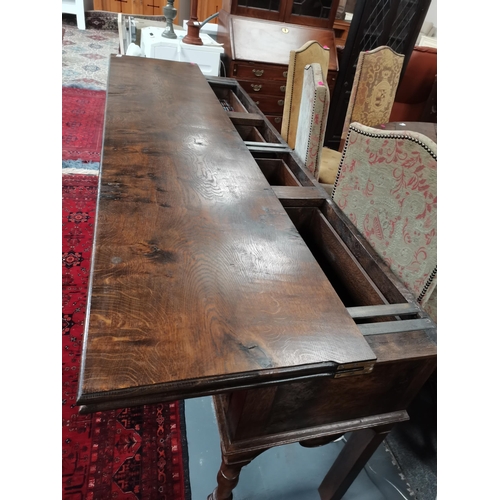 908 - An Eric Gott of Pickering hand made pippy oak Jacobean style 2.1m cx 50cm dresser with opening top m... 