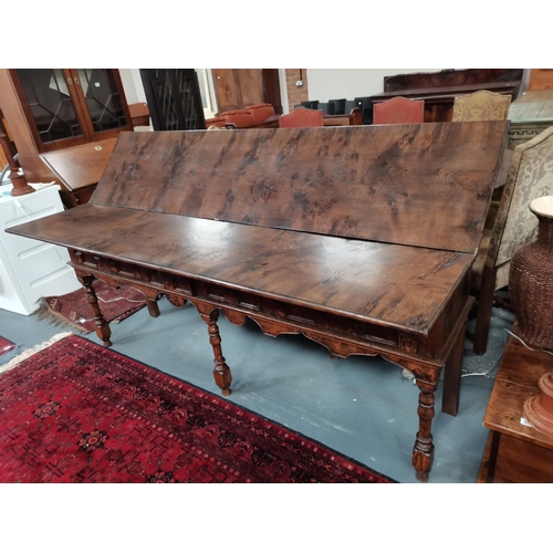 908 - An Eric Gott of Pickering hand made pippy oak Jacobean style 2.1m cx 50cm dresser with opening top m... 