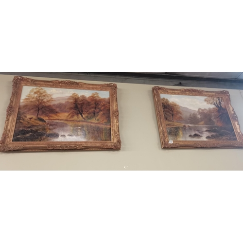 575 - A pair of oil on canvas of waterfall scenes by Randolf Kerr in gilt frames 80cm x 50cm