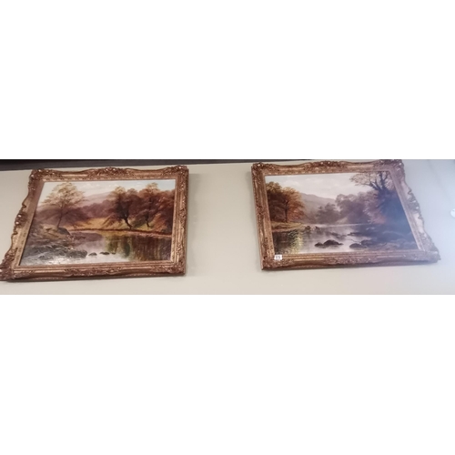 575 - A pair of oil on canvas of waterfall scenes by Randolf Kerr in gilt frames 80cm x 50cm