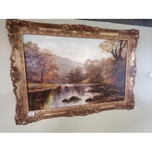 575 - A pair of oil on canvas of waterfall scenes by Randolf Kerr in gilt frames 80cm x 50cm