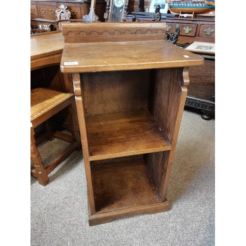 695 - A Yorkshire oak storage unit, square, with penny moulded top rail, open-fronted with shelf to middle... 