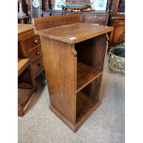 695 - A Yorkshire oak storage unit, square, with penny moulded top rail, open-fronted with shelf to middle... 