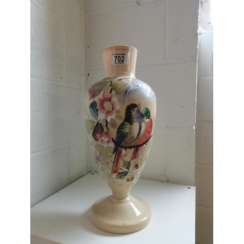 702 - Cream vase with painted bird and floral pattern 40cm Ht plus crested china items