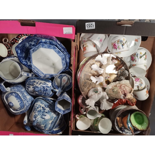 1253 - 2 x boxes misc. incl Copeland Spode blue and white, Aynsley etc