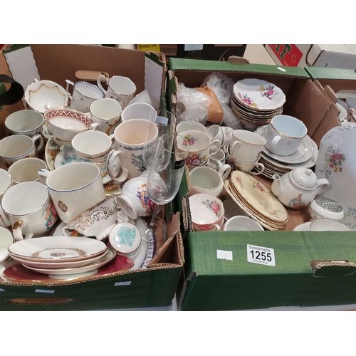 1255 - 7 x boxes misc. china and ceramics incl Ringtons tea pots, Fortnum &Mason tea cups etc