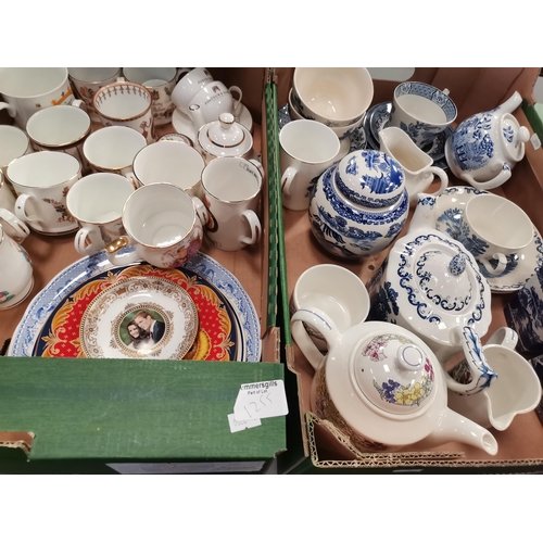 1255 - 7 x boxes misc. china and ceramics incl Ringtons tea pots, Fortnum &Mason tea cups etc