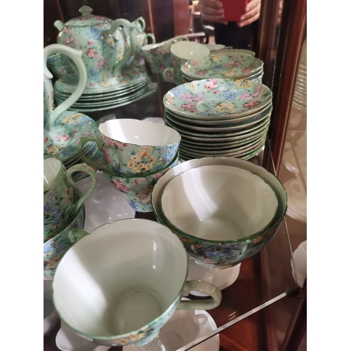 56 - Shelley 'Melody'  13453 Tea Set - Tea Pot, Milk and Cream Jugs, x2 Sugar Bowls, x10 Cups, x12 Saucer... 