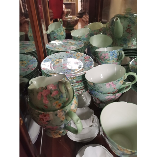 56 - Shelley 'Melody'  13453 Tea Set - Tea Pot, Milk and Cream Jugs, x2 Sugar Bowls, x10 Cups, x12 Saucer... 