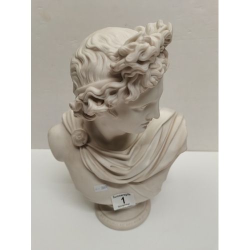 1 - Victorian Parian Ware Bust of Apollo Belvedere - commissioned by Art Union of London 1861 - H33cm