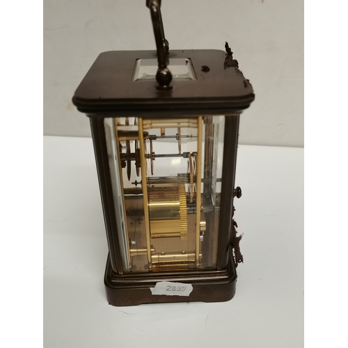 16 - A Matthew Norman Carriage Clock in Brass with box and key - H13.5cm