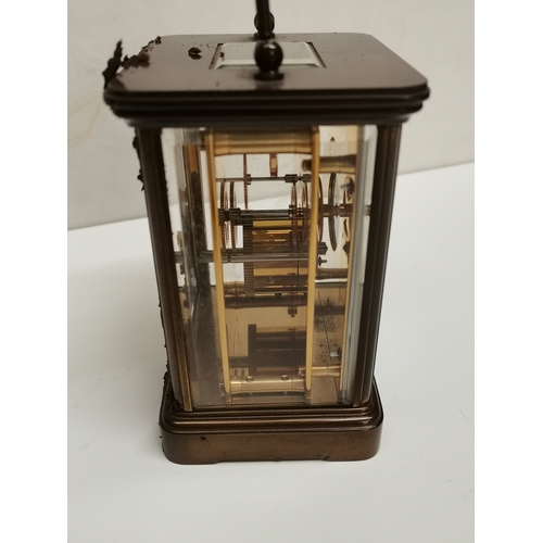 16 - A Matthew Norman Carriage Clock in Brass with box and key - H13.5cm