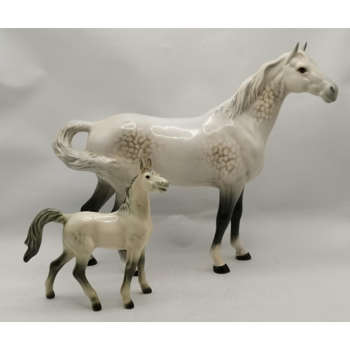 100 - Beswick Dapple Grey Swish Tail horse plus Goebel Grey Foal