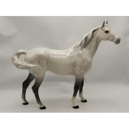 103 - Beswick Dapple Grey Swish Tail horse plus a foal (broken Tail)