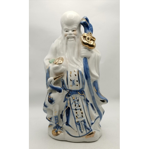 10a - Large Blue and White Chinese figure H 30cm plus The Sanxing Chinese Gods of three stars figure H28cm