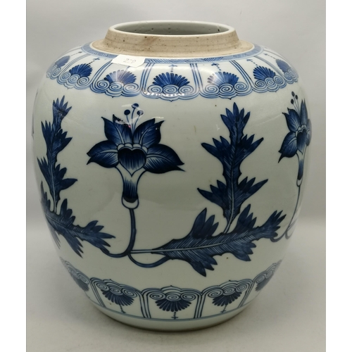 11 - x2 19th C Blue and White Chinese Ginger jars (missing lids)