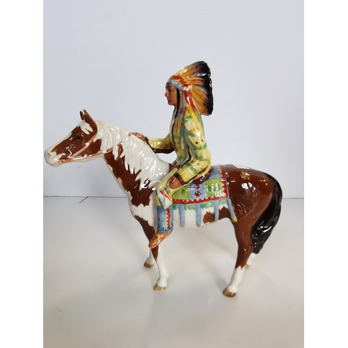 110 - Beswick Mounted Indian in Skewbald Gloss - Designer Mr Orwell. Model No 1391 H21.6cm