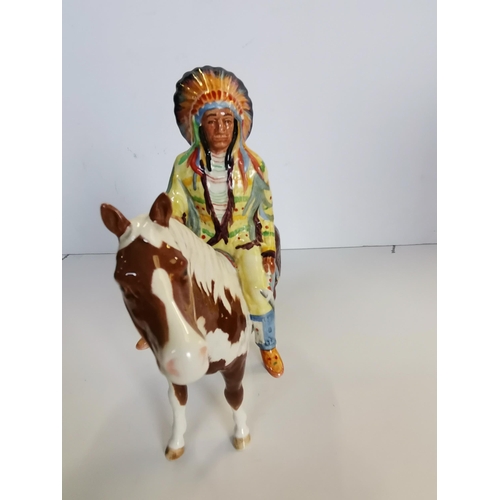 110 - Beswick Mounted Indian in Skewbald Gloss - Designer Mr Orwell. Model No 1391 H21.6cm