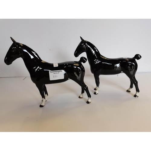 116 - x2 Beswick Hackney Horses “ Black Magic of Work “ and “ Black Magic of Nork “ with rare white lossag... 