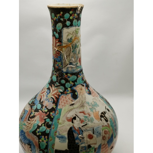 130 - A Chinese 32cm baluster vase decorated with peacock and figures ( d/d ) plus Chinese decorated plate... 