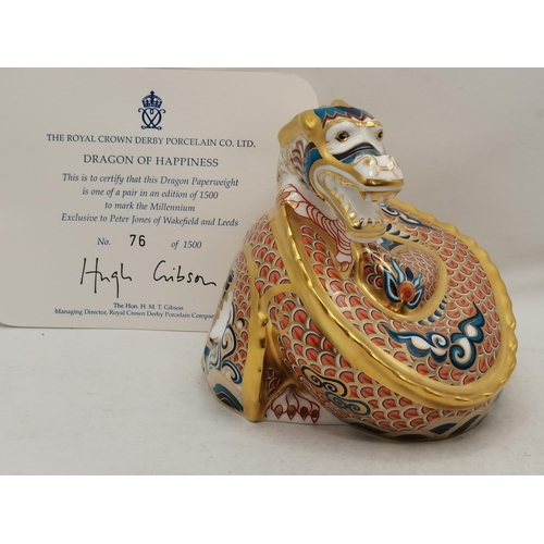 135 - Royal Crown Derby Paperweights - Dragon of Happiness and Dragon of Good Fortune Limited Editions 76 ... 