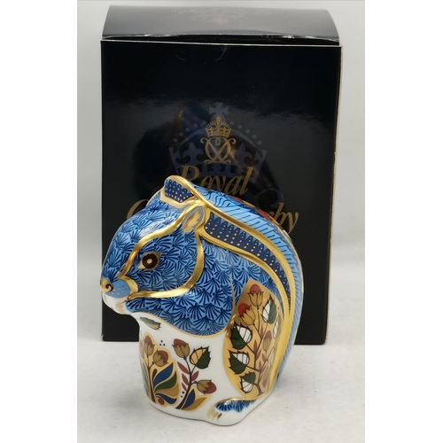 137 - Royal Crown Derby Paperweight - Debenhams Squirrel (Blue) Ltd Ed for Debenhams Stores with Gold Stop... 